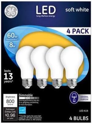 GE Lighting 93098313 LED Light Bulbs, Frosted Soft White, 8-Watts, 750 Lumens, 4-Pk. - Quantity 1