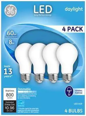 GE Lighting 93098314 LED Light Bulbs, Frosted Daylight, 8-Watts, 750 Lumens, 4-Pk. - Quantity 1