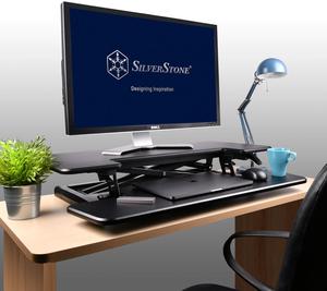 Silverstone Technology DR01 Monitor Riser Adjustable Standing Desk Tabletop Workstation with Adjustable Height and Full Length Detachable Keyboard Tray, Scratch Resistant and Holds up to 15kg