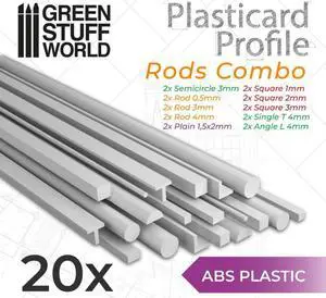 Green Stuff World ABS Plasticard - Profile - 20x Rods Variety Pack 9200