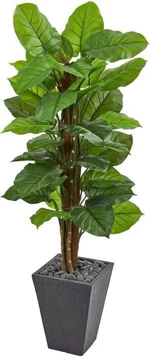 Nearly Natural 6443 5 ft. Large Leaf Philodendron Artificial Plant in Slate Planter - Real Touch Nearly Natural 6443 5 ft. Large Leaf Philodendron Artificial Plant in Slate Planter - Real Touch