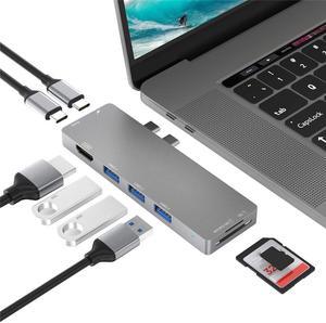 Jansicotek Mac USB C Hub Adapter, USB Type C Multi-port Hub MacBook Pro 2019 2018-2016, MacBook Air 8-in-2 with Thunderbolt 3, USB-C 100W PD, 4K HDMI, microSD/SD Card Reader, 3xUSB3.0