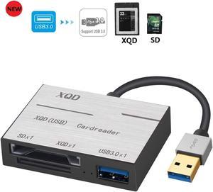 Jansicotek XQD Card Reader, USB3.0 XQD/SD Card Reader Dual Slot Memory Card Reader 5Gpbs Super Speed Compatible with Sony G/M Series, Lexar 2933x/1400x USB Mark XQD Card, SD/SDHC Card for Windows/Mac