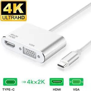 USB C to HDMI VGA Adapter,Jansicotek USB Type-C Hub with 4K HDMI, 1080P VGA, Compatible with MacBook Pro, Chromebook and More USB Type-C Devices-Silver