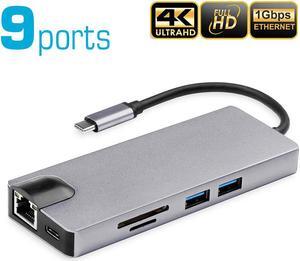 USB C Hub 9-in-1 USB Type C to 4K HDMI Multiport Adapter Dock with VGA, Gigabit Ethernet, PD Charging, 2 USB 3.0 Ports, SD/TF Card Reader, Audio/Mic Compatible for MacBook Pro 2018 2017, Dell XPS 13