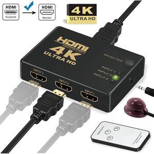 3 Port HDMI Switch hdmi Switch with Remote for Nintendo Switch PS3PS4 Xbox and Fire Stick HDMI Switches Support 1080P 3D and 4K30hz hdmi selector Switch with Power Adapter