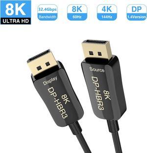 Fiber Displayport Cable 50ft,Jansicotek Fiber Optic Displayport 1.4 Cable Support 32.4 Gbps, 8k@60hz, 4K@144Hz, Slim and Flexible Fiber DP to DP Cable