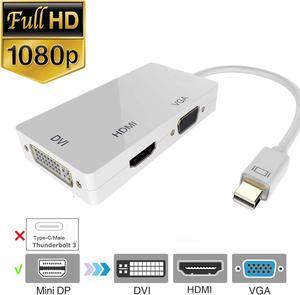 1080P Thunderbolt Mini dp to HDMI DVI VGA 3 in 1 Two 4K Adapter,Jansicotek Gold-Plated Connector Video Adapter, for MacBook Pro mac Book air Surface pro - (1080P, White)