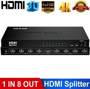 1080P&3D 1x8 HDMI Splitter,Jansicotek  One in Eight Out Powered 8way HDMI Splitter Audio Video Distributor Amplifier with Charger, Support Full HD 4Kx2K & 3D