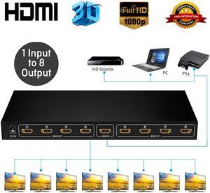 HDMI Splitter - 8-Port - 3D 1080P - HDMI Splitter 1 In 8 Out - 8 Way HDMI Splitter - HDMI Port Splitter -For PS 3/4, Xbox, HDTVs, projectors, PC monitors,Blu-ray DVD player
