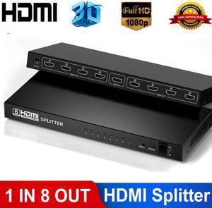 HDMI Splitter 1 in 8 Out 1x8 / 8 Port HDMI Audio Video Out Eight Ouputs Distribution Repeater Amplifier Split Box Support HDCP 1.3 3D Full HD 1080P Compatible DVD Blu-ray PS4