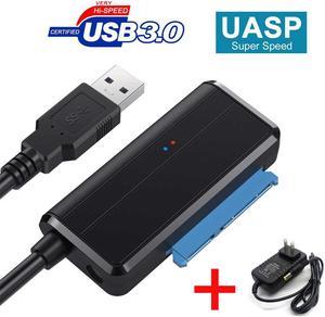 Jansicotek USB 3.0 SATA 3 Cable Sata to USB 3.0 Adapter Up to 6 Gbps Support 2.5/3.5 Inches External HDD SSD Hard Drive 22 Pin Sata III Cable for WD, Seagate, Toshiba, Samsung, Hitachi-Black