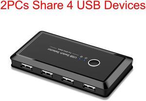 USB Switch Selector, 2 in 4 Out USB 2.0 Sharing Switch Box KVM Switch Box Switcher 2 Port PCs Sharing 4 Devices for Keyboard Mouse Printer Monitor with 2 USB2.0 Cable