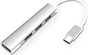 Jansicotek USB-C Hub Ultra-Slim Aluminum 4-Port USB Hub 3.0 for MacBook Air, Mac Pro/Mini, Microsoft Surface Pro, Dell XPS 15 and More-Silver