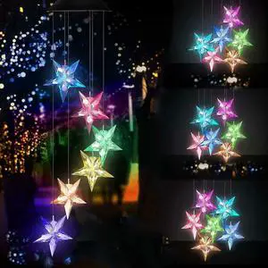 Gifts for Mom Grandma Wind Chimes Outdoor, Solar Stars Wind Chimes Color Changing Lights Mobile Wind Chime Best Memorial Birthday, Decorative Romantic Patio Lights for Yard Garden Home