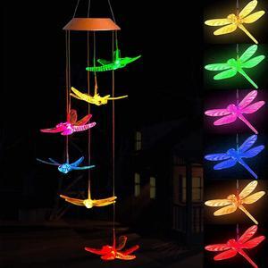 Gifts for Mom Grandma Wind Chimes Outdoor, Solar Dragonfly Wind Chimes Color Changing Lights Mobile Wind Chime Best Memorial Birthday, Decorative Romantic Patio Lights for Yard Garden Home