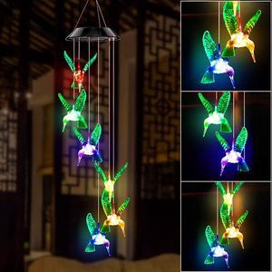 Gifts for Mom Grandma Wind Chimes Outdoor, Solar Hummingbird Wind Chimes Color Changing Lights Mobile Wind Chime Best Memorial Birthday, Decorative Romantic Patio Lights for Yard Garden Home
