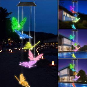 Wind Chimes, Color Changing Solar Wind Chime Outdoor Mobile Waterproof Six Butterfly LED Solar String Lights Gifts for Home Party Night Garden Hanging Decoration