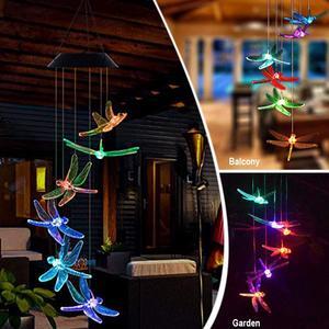Wind Chimes, Color Changing Solar Wind Chime Outdoor Mobile Waterproof Six Dragonfly LED Solar String Lights Gifts for Home Party Night Garden Hanging Decoration