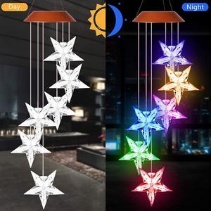 Solar Stars Wind Chimes, Outdoor Waterproof Mobile Romantic LED Multi Color-Changing Solar Sensor Powered Lights for Home, Yard, Night Garden, Party, Valentines Gift, Festival Decor