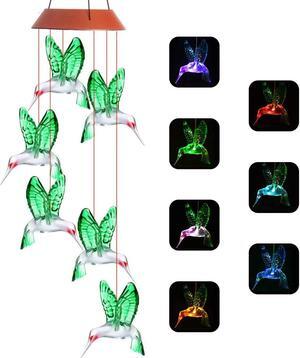 Wind Chimes, Color Changing Solar Wind Chime Outdoor Mobile Waterproof Six Hummingbird LED Solar String Lights Gifts for Home Party Night Garden Hanging Decoration