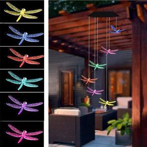 Solar Dragonfly Wind Chimes, Outdoor Waterproof Mobile Romantic LED Multi Color-Changing Solar Sensor Powered Lights for Home, Yard, Night Garden, Party, Valentines Gift, Festival Decor