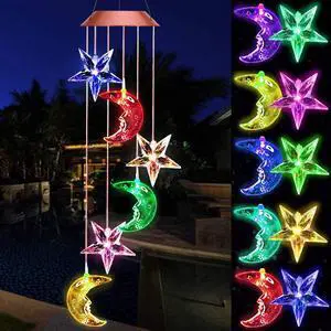 LED Star Moon Solar Wind Chimes Light Outdoor Hanging - Waterproof Mobile Romantic Solar Powered Changing Color  Gifts Wind Chimes for Home, Party, Festival, Night Garden Decoration(Star Moon)