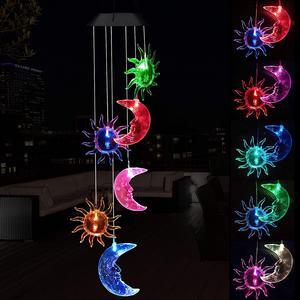 Wind Chimes, Color Changing Solar Wind Chime Outdoor Mobile Waterproof Six Sun Moon LED Solar String Lights Gifts for Home Party Night Garden Hanging Decoration