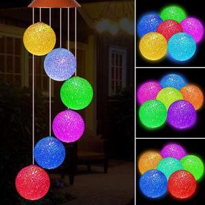 Wind Chimes, Color Changing Solar Wind Chime Outdoor Mobile Waterproof Six Ball LED Solar String Lights Gifts for Home Party Night Garden Hanging Decoration