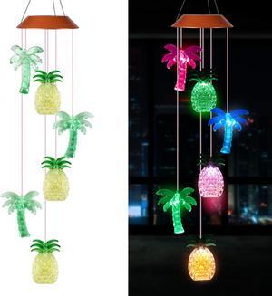 Solar Pineapple Coconut Wind Chimes, Outdoor Waterproof Mobile Romantic LED Multi Color-Changing Solar Sensor Powered Lights for Home, Yard, Night Garden, Party, Valentines Gift, Festival Decor
