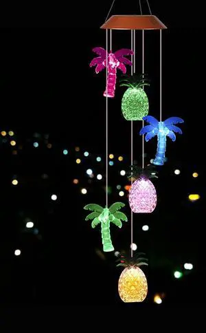 LED Pineapple Coconut Solar Wind Chimes Light Outdoor Hanging - Waterproof Mobile Romantic Solar Powered Changing Color Gifts Wind Chimes for Home, Party, Festival, Night Garden Decoration