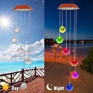 Wind Chimes, Color Changing Solar Wind Chime Outdoor Mobile Waterproof Six Seashells LED Solar String Lights Gifts for Home Party Night Garden Hanging Decoration