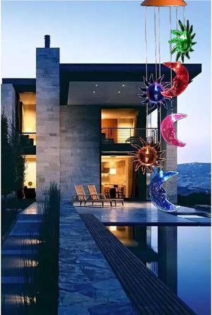 Gifts for Mom Grandma Wind Chimes Outdoor, Solar Sun Moon Wind Chimes Color Changing Lights Mobile Wind Chime Best Memorial Birthday, Decorative Romantic Patio Lights for Yard Garden Home