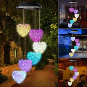 Gifts for Mom Grandma Wind Chimes Outdoor, Solar Love Wind Chimes Color Changing Lights Mobile Wind Chime Best Memorial Birthday, Decorative Romantic Patio Lights for Yard Garden Home