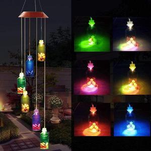 Solar Lucky Bottle Wind Chimes, Outdoor Waterproof Mobile Romantic LED Multi Color-Changing Solar Sensor Powered Lights for Home, Yard, Night Garden, Party, Valentines Gift, Festival Decor