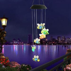 Solar Bee Wind Chimes, Outdoor Waterproof Mobile Romantic LED Multi Color-Changing Solar Sensor Powered Lights for Home, Yard, Night Garden, Party, Valentines Gift, Festival Decor