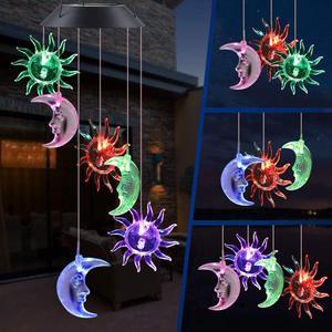 Solar Sun Moon Wind Chimes, Outdoor Waterproof Mobile Romantic LED Multi Color-Changing Solar Sensor Powered Lights for Home, Yard, Night Garden, Party, Valentines Gift, Festival Decor