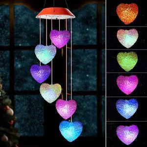 Wind Chimes, Color Changing Solar Wind Chime Outdoor Mobile Waterproof Six Love LED Solar String Lights Gifts for Home Party Night Garden Hanging Decoration