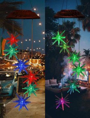 Wind Chimes, Color Changing Solar Wind Chime Outdoor Mobile Waterproof Six Sea Urchin LED Solar String Lights Gifts for Home Party Night Garden Hanging Decoration