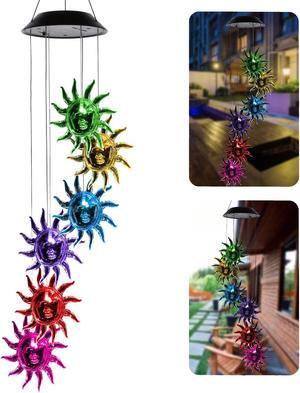 Solar Sun Wind Chimes, Outdoor Waterproof Mobile Romantic LED Multi Color-Changing Solar Sensor Powered Lights for Home, Yard, Night Garden, Party, Valentines Gift, Festival Decor