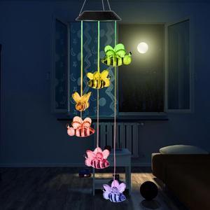 Wind Chimes, Color Changing Solar Wind Chime Outdoor Mobile Waterproof Six Bee LED Solar String Lights Gifts for Home Party Night Garden Hanging Decoration