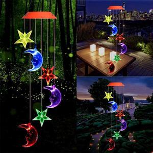Gifts for Mom Grandma Wind Chimes Outdoor, Solar Star Moon Wind Chimes Color Changing Lights Mobile Wind Chime Best Memorial Birthday, Decorative Romantic Patio Lights for Yard Garden Home