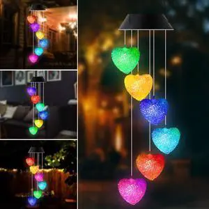 Wind Chime,Solar Love Wind Chimes Outdoor Indoor Color Changing Solar Light Mobile,Sun 6 Memorial Wind Chimes,Garden Wind Chimes Love Wind Chime+S Hook