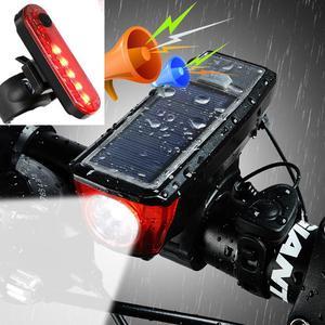 Bike Light Set, Solar USB Rechargeable Bicycle Headlight & Taillight,  Waterproof 4 Modes LED Front Cycling Light, Super Bright Flashlight Torch for Road Mountain Cycling