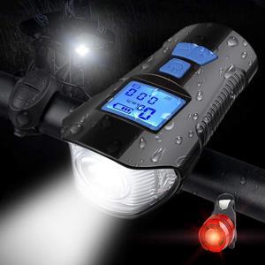 Bicycle Lights Front and Rear Rechargeable with LCD Speedometer Odometer, Led Bike Turn Signal Directional Brake Light Lamp Sound Horn ?Headlight-Taillight Combinations