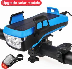 Solar USB Rechargeable Bicycle Light Set Super Bright LED Headlight, LED Taillight,with 4000mAh 800Lumens Quick-Release , 3 Light Modes, Easy to Install for Men Women Kids Road Mountain Cycling
