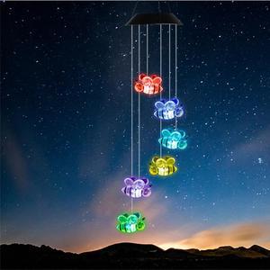 Jansicotek Color Changing Bee Solar Wind Mobile Chimes Lights Hanging Wind Bell Light Night Hanging lamp for Patio Garden Lighting Home Decoration