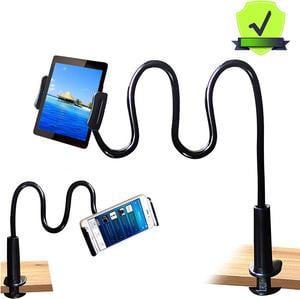 Tablet Holder Mount, Gooseneck Tablet Stand, Tablet Holder for Table Top, Holder for Bed Couch Stand, Compatible with iPads Nintendo Switch, Samsung Galaxy Tablets, Amazon Fire HD and More, Black