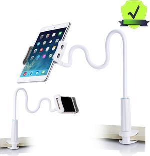 Gooseneck Tablet Stand,Tablet Holder Mount, 360° Flexible Long Arm Lazy Cell Phone Holder for Desk Tablet Mount Bed Stand Compatible with iPad,iPhone,Samsung,Kindle and More 4.7"-10.6" Device, White