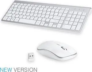 Wireless Keyboard and Mouse,Jansicotek 2.4GHz Ultra Thin Full Size Wireless Keyboard Mouse Combo Set with Number Pad for Computer, Laptop, PC, Desktop, Notebook, Windows 7, 8, 10 (White)